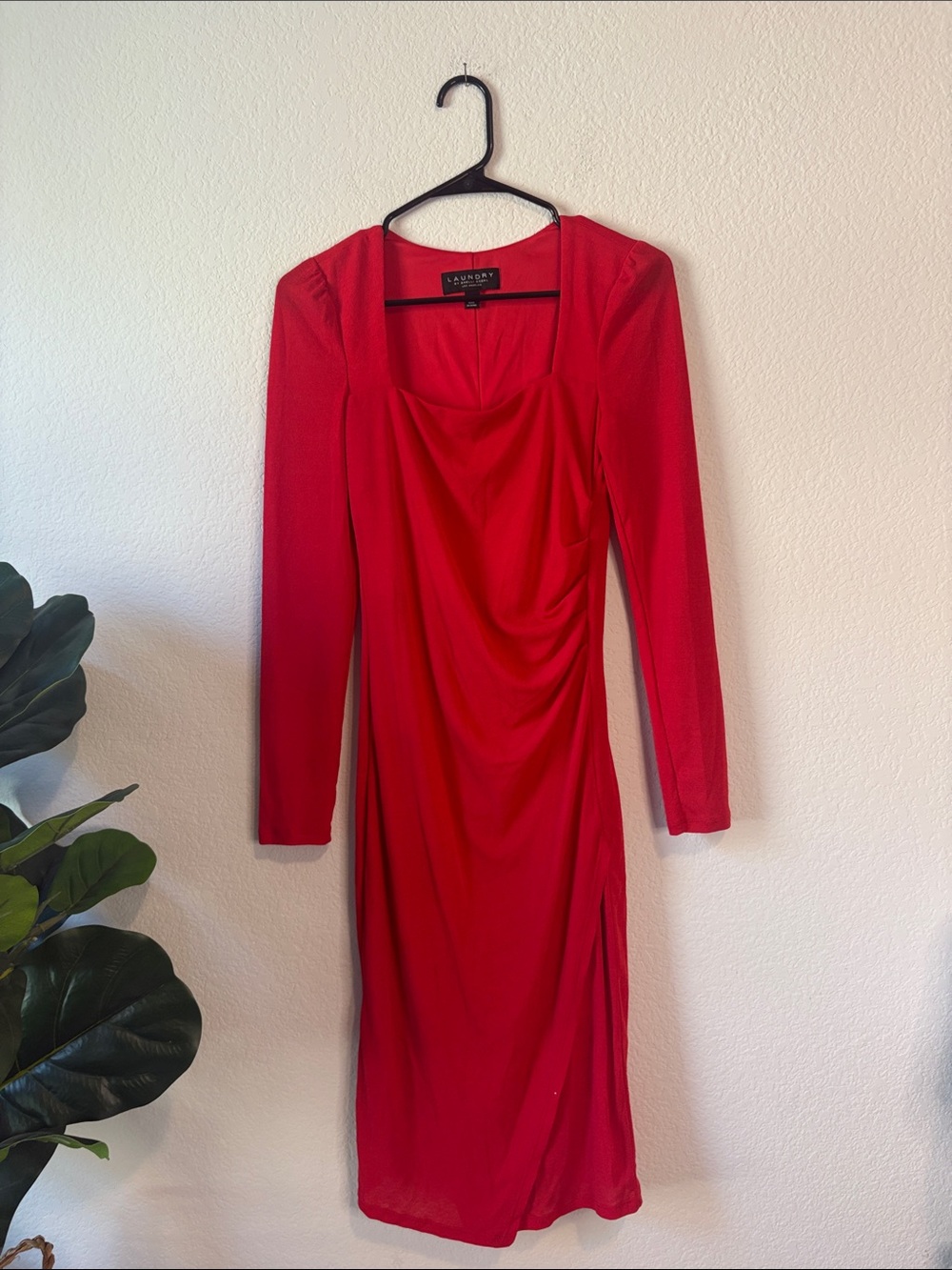 Laundry By Shelli Segal Red Long Sleeve Draped Midi Dress 4